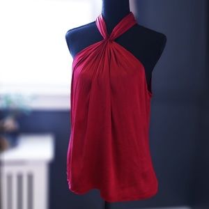 Ann Taylor Silk Sleeveless High-Neck Top (Pre-owned, Size 10, Red)